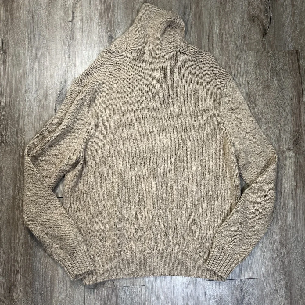 VTG Polo Ralph Lauren Shawl Collar Knit Sweater Mens XL Brown Linen Cotton Blend